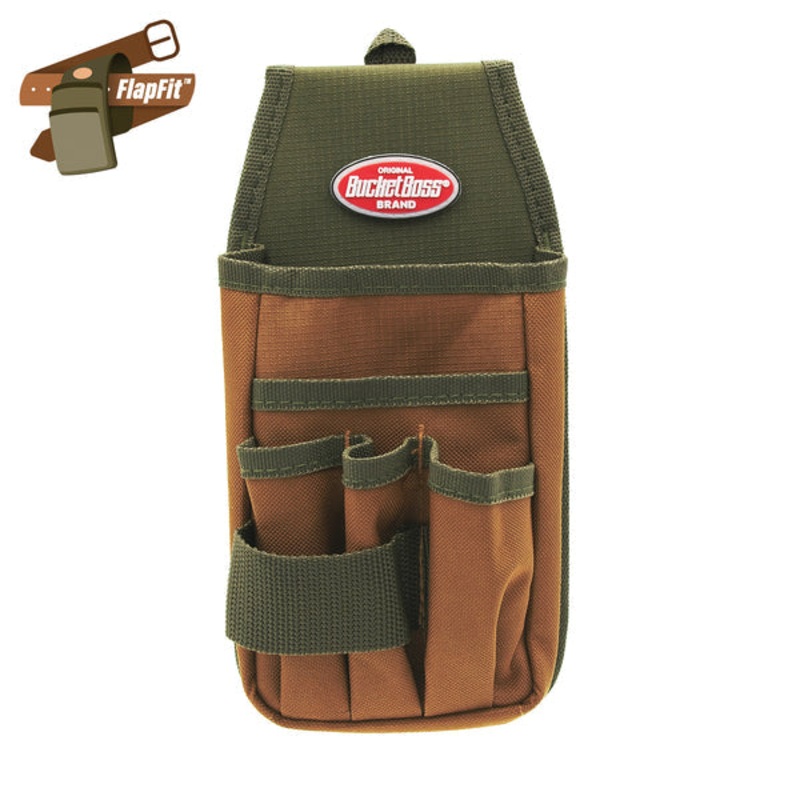 Bucket Boss 54170 Utility Pouch With FlapFit, 5 in W, 9-1/2 in H, 5-Pocket, Poly Ripstop/600D Poly