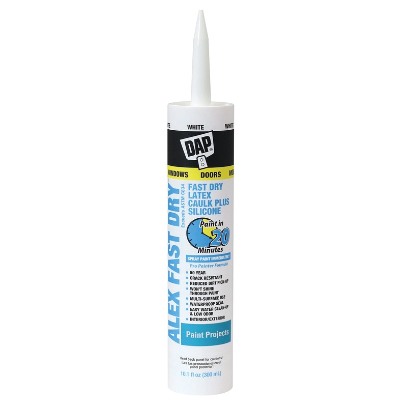DAP Alex Fast Dry 18425 Sealant, Paste, White to Off-White, Very Slight Ammonia, Acrylic Polymer Base, 24 hr Curing