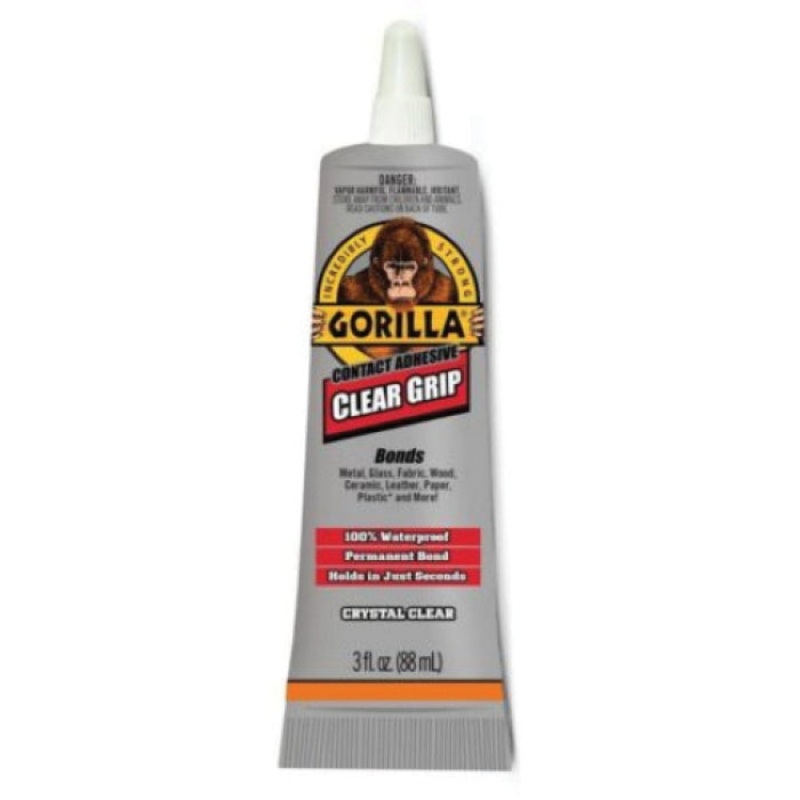 GORILLA Clear Grip 8040002 Contact Adhesive, Liquid, Clear, 24 hr Curing, 3 oz, Tube
