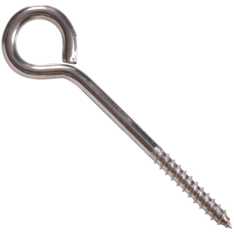 HARDWARE ESSENTIALS 321168 Interior/Exterior Lag Thread Eye Screw, Imperial, 1/4 in Eye ID, 3-3/4 in L, Stainless Steel