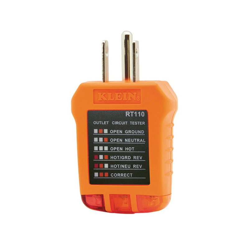 KLEIN TOOLS RT110 Receptacle Tester, 110/125 V, 50/60 Hz, 1.62 in L x 1.88 in W x 2.88 in H