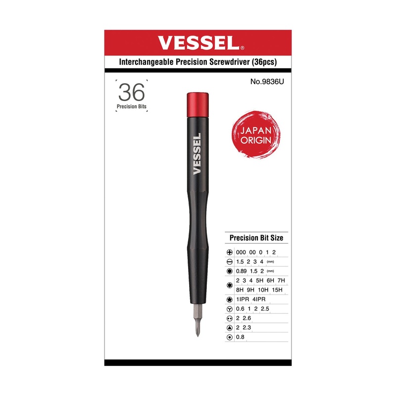 VESSEL 9836U Precision Screwdriver Bit Set with Rotating Head Cap, 36 -Piece