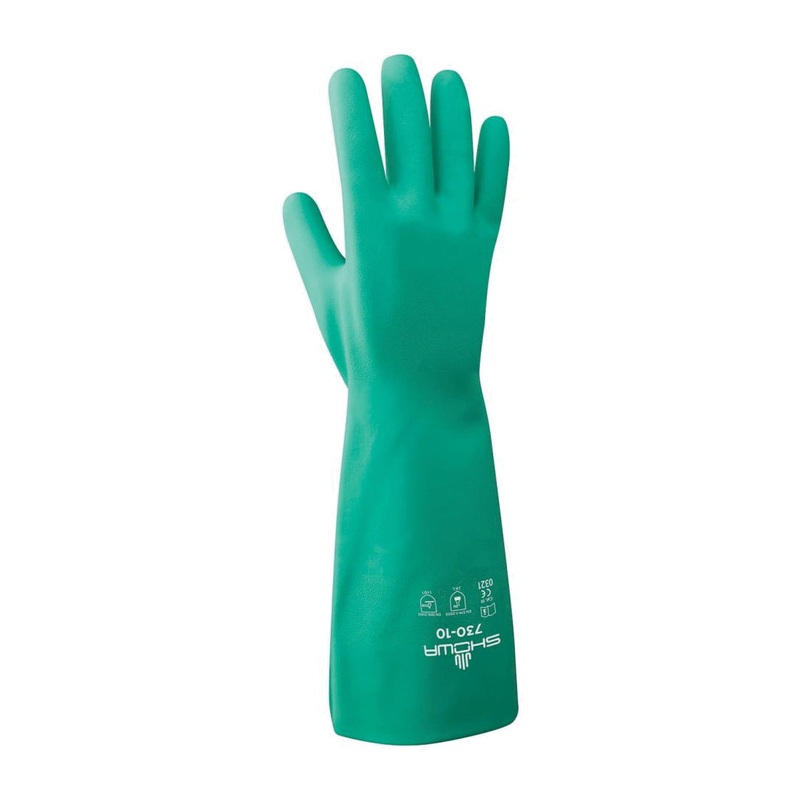 SHOWA 730 Series 730-07.RT Chemical-Resistant Gloves, S, 330 mm L, Cotton Flock Glove, Green Glove