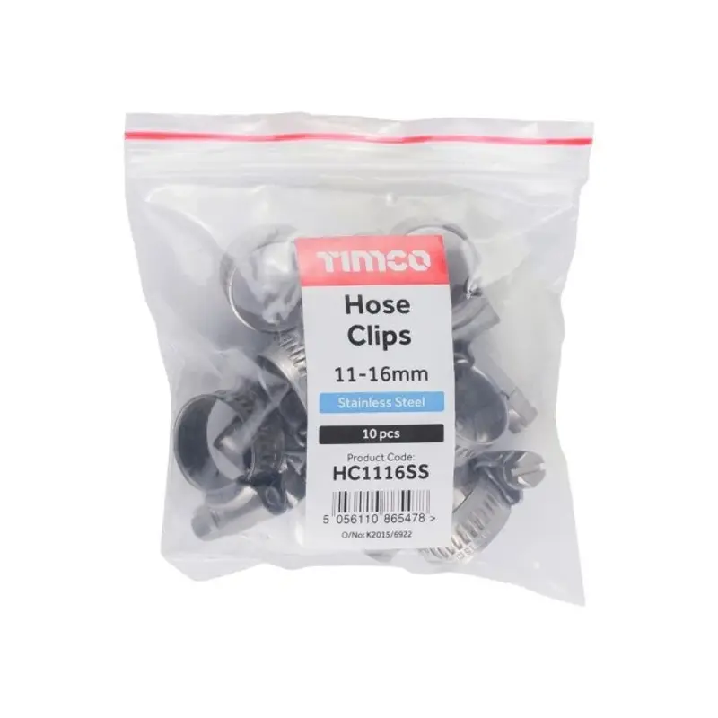 TIMCO Hose Clips A2 Stainless Steel - 11-16mm - Pack of 10 Pieces