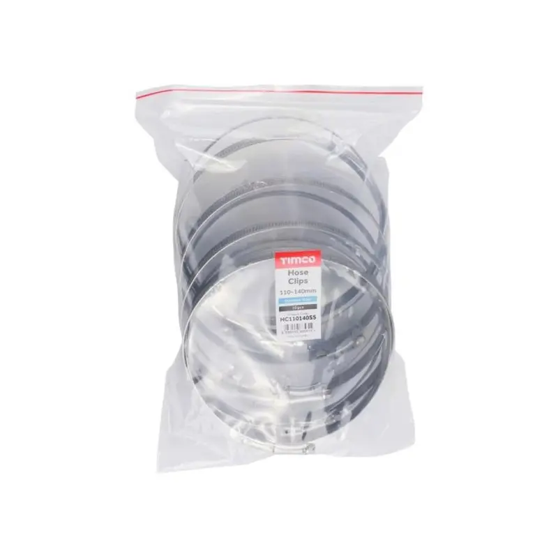 TIMCO Hose Clips A2 Stainless Steel - 110-140mm - Pack of 10 Pieces