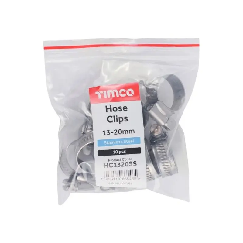 TIMCO Hose Clips A2 Stainless Steel - 13-20mm - Pack of 10 Pieces