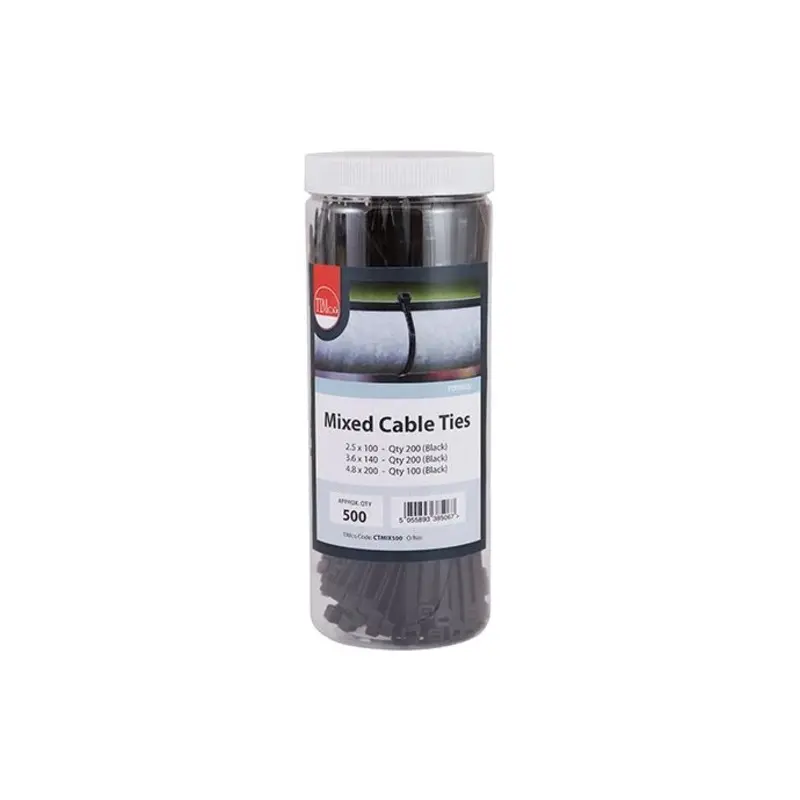 TIMCO Cable Ties Mixed Black - Mixed - Pack of 500 Pieces