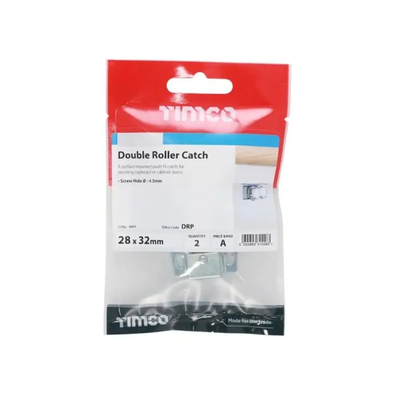 TIMCO Double Roller Catches Zinc - 28 x 32 x 1 - Pack of 2 Pieces