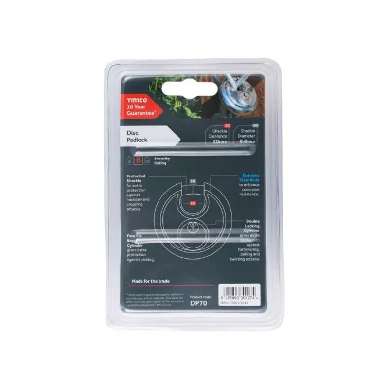 TIMCO Stainless Steel Disc Padlock - 70mm