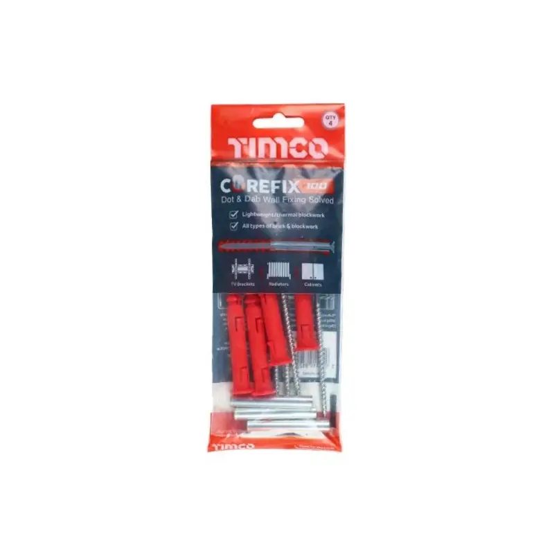TIMCO Corefix 100 Dot & Dab Wall Fixing - 5.0 x 100 - Pack of 4 Pieces
