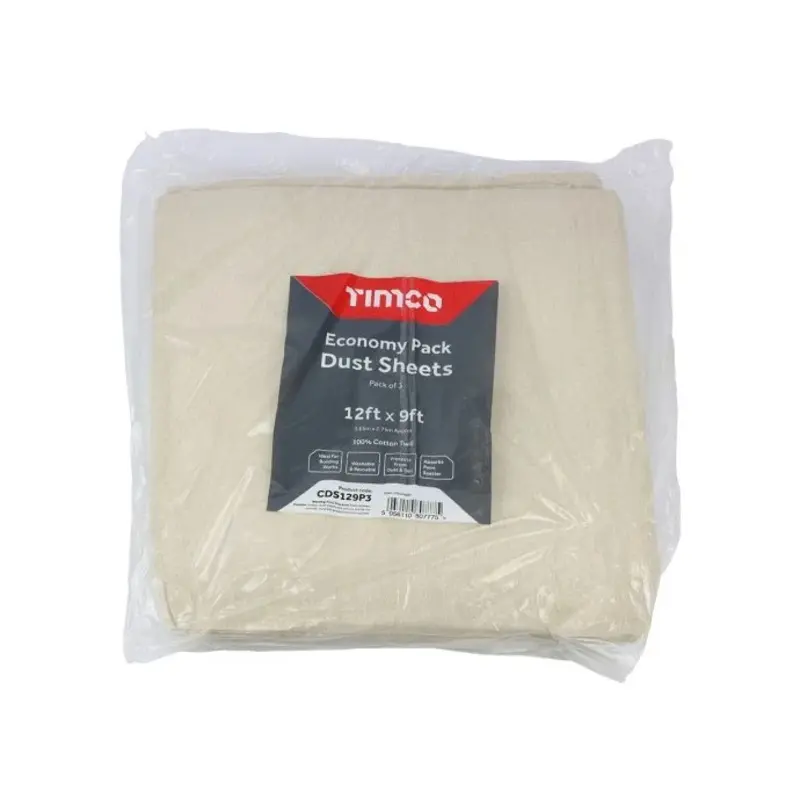 TIMCO Cotton Twill Dust Sheet - 12ft x 9ft - Pack of 3 Pieces