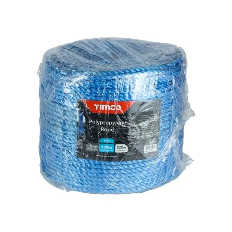 TIMCO Blue Polypropylene Rope Long Coil - 8mm x 220m