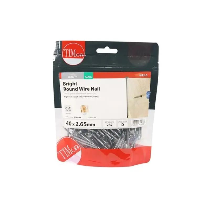 TIMCO Round Wire Nails Bright - 40 x 2.65 - TIMbag 0.5 Kilograms