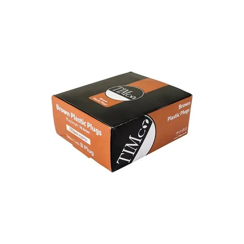 TIMCO Brown Plastic Plugs - 36mm - Pack of 100 Pieces