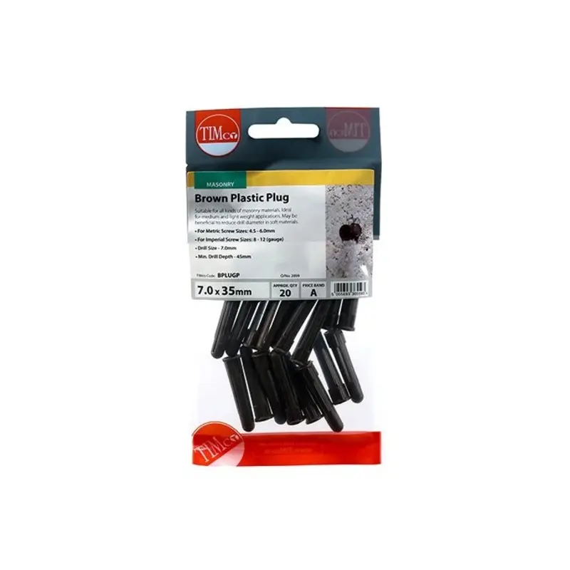 TIMCO Brown Plastic Plugs - 36mm - Pack of 20 Pieces