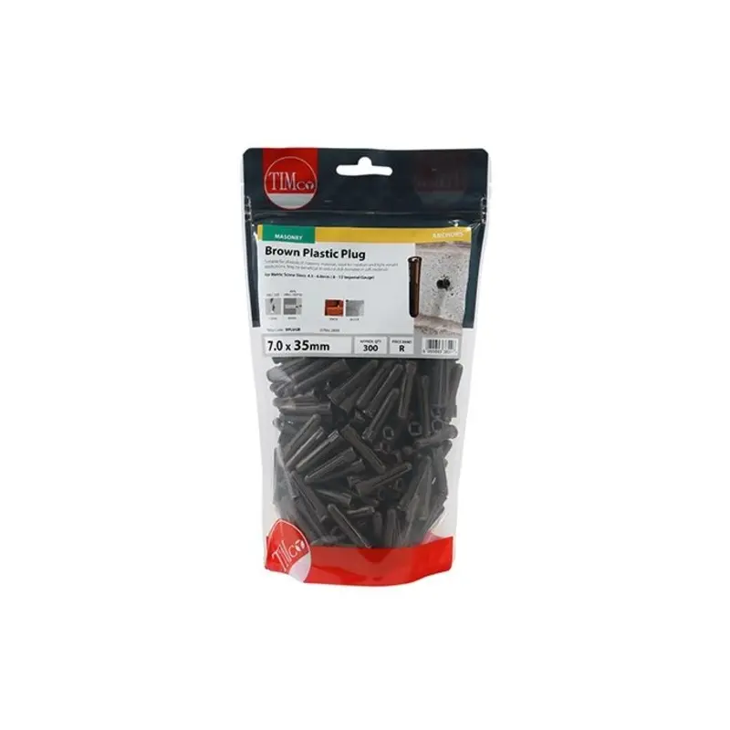 TIMCO Brown Plastic Plugs - 36mm - Pack of 300 Pieces