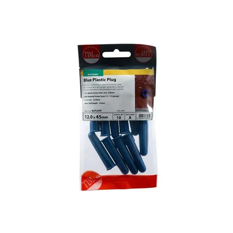 TIMCO Blue Plastic Plugs - 48mm - Pack of 10 Pieces