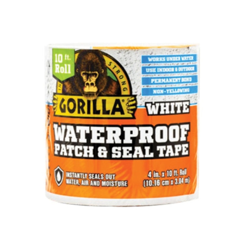 GORILLA 101895 Patch and Seal Duct Tape, 4 in W, 10 ft L, White, Polymer Adhesive