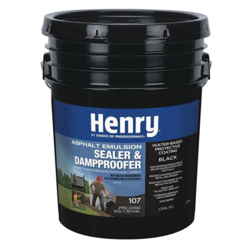 Henry HE107571 Emulsion Sealer and Damp Proofer, Black, 0 g/L VOC, 100 sq-ft/3 to 4 gal Coverage Area, 5 gal